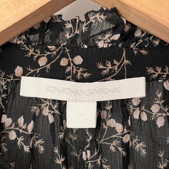 Jonathan Simkhai Blouse Size Medium Button Up Floral Sheer Silk Romantic Black - Picture 6 of 9